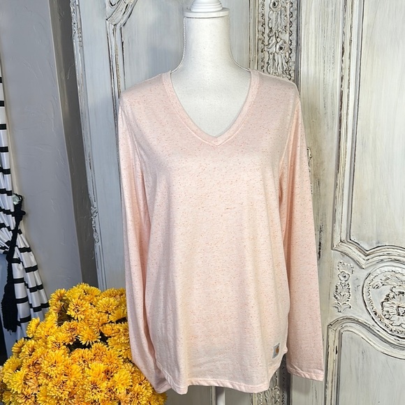 Carhartt Tops - Carhartt Cotton Blend Women's Light Peachy  Pink V-Neck Long Sleeve T-Shirt Top